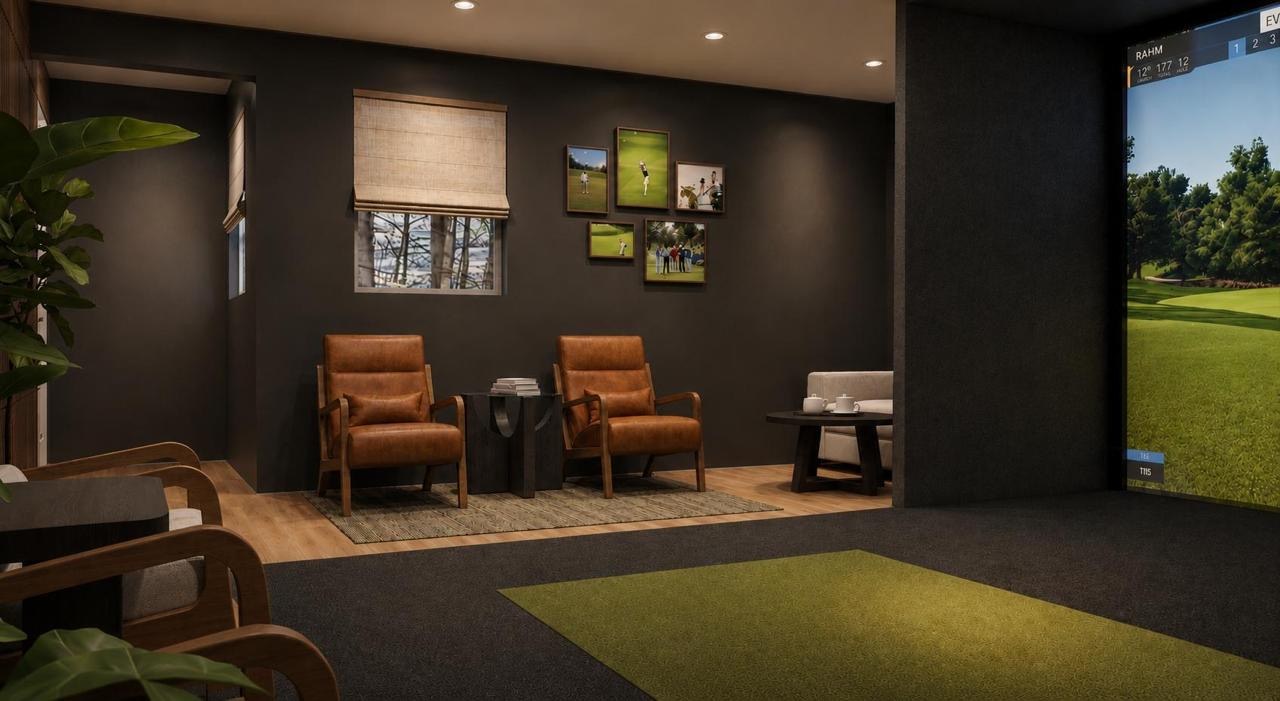 Leather lounge chairs beside the simulator